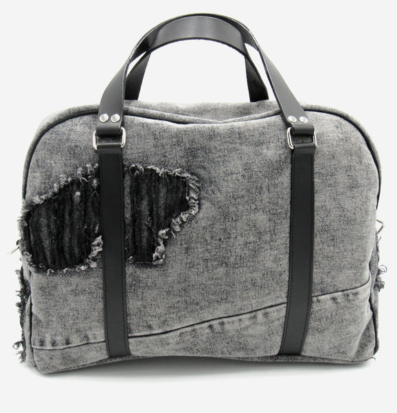 Distressed Midi Denim Weekender Bag